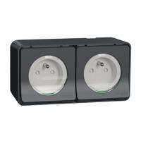 mur36028 Schneider Electric Grey 2 Gang Plug Socket, 2 Poles, 16A, French 2P, Indoor, Outdoor Use