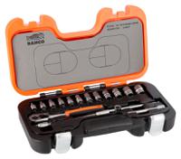 s160af Bahco 16-Piece Imperial 1/4 in Standard Socket Set with Ratchet, 6 point
