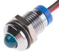 723-9340 RS PRO Blue Panel Mount Indicator, 2V dc, 8mm Mounting Hole Size, Lead Wires Termination, IP67