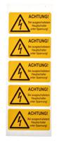 essw40052 Idento Yellow PVC Safety Labels, ACHTUNG! Bei ausgeschaltetem Hauptschalter unter Spannung-Text