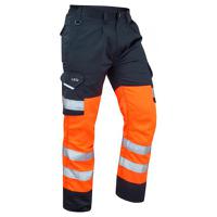 ct01-onv-leo-34r Leo Workwear CT01ON Navy, Orange Hi Vis Trouser Strain Resistant, Waterproof 86 cm 34 in Leg Length 79cm