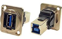 203-5577 RS PRO Straight, Panel Mount, Socket- Single Port Type A to B 3.0 IP40 Feedthrough USB Connector