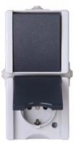 947556008 Kopp proAQA Grey 2 Gang Plug Socket, 2 Poles, 16A, Type F - German Schuko, Outdoor Use