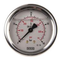 9314197 WIKA G 1/4 Analogue Pressure Gauge 40bar Back Entry 63mm Outside Diameter, UKAS