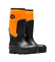 v211004 V12 Footwear V2110 Black, Orange Steel Toe Capped Unisex Safety Wellingtons, UK 4, EU 37