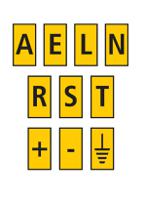 561-03994-wic3-aelnrst-earth-pa66-ye HellermannTyton WIC3 Snap On Clip On Cable Marker, Yellow, Pre-printed "-, +, A, E, Earth Symbol, L, N, R, S, T", 4.3