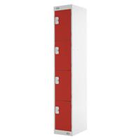 521-421 RS PRO 4 Door Steel Red Industrial Locker, 1800 mm x 300 mm x 450mm