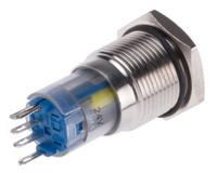 811-8433 RS PRO Illuminated Push Button Switch, Latching, Panel Mount, 16mm Cutout, SPDT, Yellow LED, 250V ac, IP65, IP67