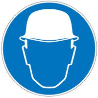 pic-251-dia-200-b7541-branded Brady PET Mandatory Head Protection Sign With Pictogram Only Text