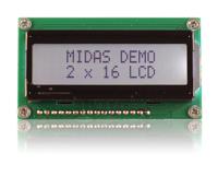 mc21605h6w-fptlw-v2 Midas MC21605H6W-FPTLW-V2 Alphanumeric LCD Display, Black on White, 2 Rows by 16 Characters, Transflective