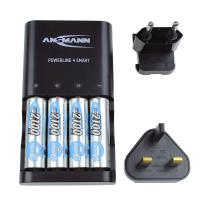 1001-0049-uk-1-520 Ansmann 1001-0049-UK-1 Battery Charger For NiCd, NiMH AA, AAA 4 Cell 500mA with EU, UK plug, Batteries Included
