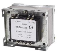 504-331 RS PRO 100VA 2 Output Chassis Mounting Transformer, 6V ac, IEC 61558-2-6