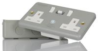 k22mpapn Powerbreaker PowerBreaker H 13A, BS Fixing, Passive, 2 Gang RCD Socket, Surface Mount , Switched, 230 V ac, Grey