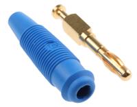 972518702 Hirschmann Test & Measurement Blue Male Banana Plug, 4 mm Connector, Solder Termination, 32A, 30 V ac, 60V dc, Gold