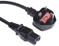 123-0947 RS PRO Straight IEC C15 Socket to Right Angle Type G UK Plug Power Cord, 2m