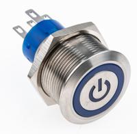 175-9682 RS PRO Illuminated Push Button Switch, Panel Mount, 22.2mm Cutout, SPDT, Blue LED, 250V ac, IP67