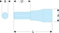 stm19 Facom 1/2 in Drive Bit Socket, Hex Bit, 19mm, 60 mm Overall Length