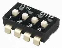 ikd0405100 APEM 4 Way Surface Mount DIP Switch 4PST, Raised, Top Side Lever Actuator