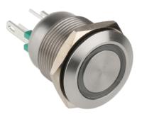 mpi00228gn6 Bulgin MPI002 Series Illuminated Push Button Switch, Momentary, Panel Mount, 19.2mm Cutout, SPST, Green LED, 6V dc, IP66