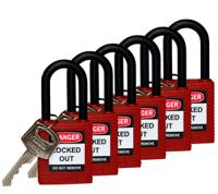 813594 Brady LOTO-6 Key Weatherproof Nylon Padlock, 6.35mm Shackle, 38.10mm Body