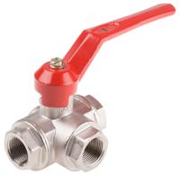 486-287 RS PRO Brass Reduced Bore, 3 Way, Ball Valve, Threaded, BSPP 3/4in, 45bar Operating Pressure
