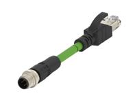 tcd14745101-002 TE ConnectivityTCD1474, 1m Cat5e, Green M12 to Male RJ45 Male Shielded, Terminated PUR Sheath