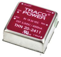 thn-20-2411 TRACOPOWER THN 20 DC-DC Converter, 5V dc/ 4A Output, 18 → 36 V dc Input, 20W, Through Hole, +85°C Max Temp -40°C