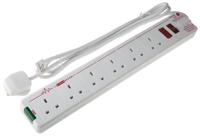 696-3663 RS PRO 2m 6 Socket Type G - British Extension Lead