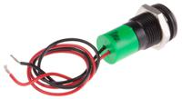 722-7429 RS PRO Green Panel Mount Indicator, 12V dc, 14mm Mounting Hole Size, Lead Wires Termination, IP67