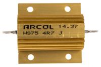 hs75-4r7-j Arcol, 4.7Ω 75W Wire Wound Chassis Mount Resistor HS75 4R7 J ±5%