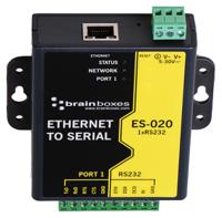 es-020 Brainboxes Serial Device Server, 1 Ethernet Port, 1 Serial Port, RS232 Interface, 1Mbit/s Baud Rate