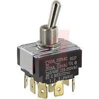 hm251-73 Carling Technologies Toggle Switch, Panel Mount, On-Off-On, 3PDT, Tab Terminal, 250V ac