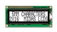 mc21605g6w-fptlw-v2 Midas MC21605G6W-FPTLW-V2 G Alphanumeric LCD Display White, 2 Rows by 16 Characters, Transflective