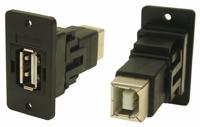 218-8311 RS PRO Straight, Panel Mount, Socket to Socket- Dual Port Type A to B 2.0 USB Connector