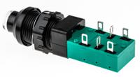 zne18-fa200-bk-gn-2u-ee-l C & K Push Button Switch, Latching, Panel Mount, 14mm Cutout, DPDT, 250V ac