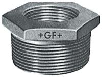 770241238 Georg Fischer Galvanised Malleable Iron Fitting, Straight Reducer Bush, Male BSPT 2in to Female BSPP 3/4in