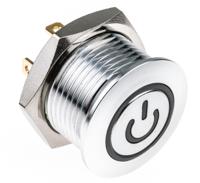175-8443 RS PRO Illuminated Push Button Switch, Momentary, Panel Mount, 16mm Cutout, SPST, Red LED, 36V dc, IP67