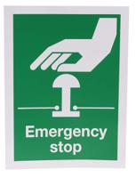 492-0740 RS PRO Vinyl Green/White Safe Conditions Sign, Emergency Stop, English