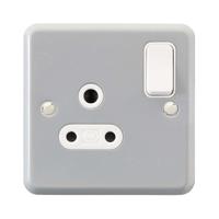 k2871-alm MK Electric Metalclad Plus Grey 1 Gang Plug Socket, 2 Poles, 5A, Indoor Use