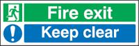 763-1825 Plastic Fire Safety Sign, Fire exit Keep clear With English Text