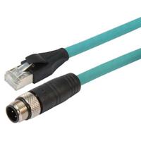 trg504-t4t-3m L-ComTRG, 3m Cat5e, Green M12 to Male RJ45 Male, Copper Braid Shielded, Terminated PVC Sheath