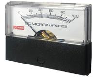 186-2536 RS PRO Analogue Panel Ammeter 100 (Input)μA DC, 57mm x 44mm, ±1.5 % Moving Coil