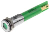 913-8725 RS PRO Green Panel Mount Indicator, 110V ac, 8mm Mounting Hole Size, Faston, Solder Lug Termination, IP67