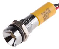 723-9438 RS PRO Yellow Panel Mount Indicator, 24V dc, 8mm Mounting Hole Size, Lead Wires Termination, IP67