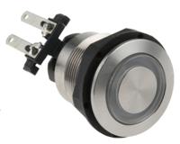 124168241122000 Schurter MSM LA 19 Series Push Button Switch, Latching, Panel Mount, 19mm Cutout, DPDT, Green LED, 125/250V ac, IP64