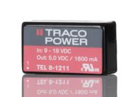 tel-8-1211 TRACOPOWER TEL 8 DC-DC Converter, 5V dc/ 1.6A Output, 9 → 18 V dc Input, 8W, Through Hole, +80°C Max Temp -40°C