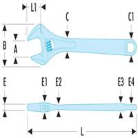 113a4c Facom Adjustable Spanner, 114 mm Overall, 13mm Jaw Capacity, Metal Handle