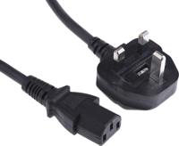 123-0955 RS PRO Straight IEC C13 Socket to Right Angle Type G UK Plug Power Cord, 3m