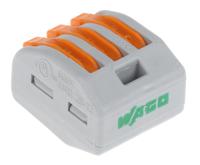 222-413 WAGO 222 Series Lever Connector, 3-Way, 32A, 28 → 12 AWG Wire, Cage Clamp Termination