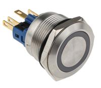 811-8538 RS PRO Illuminated Push Button Switch, Momentary, Panel Mount, 22mm Cutout, SPDT, Blue LED, 250V ac, IP65, IP67